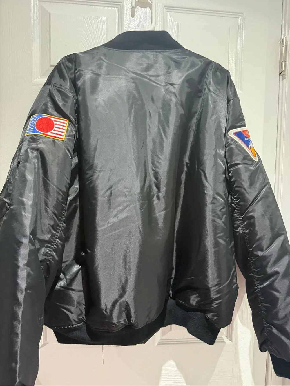 Black Bomber Jacket with Orange Lining - Pilot Style